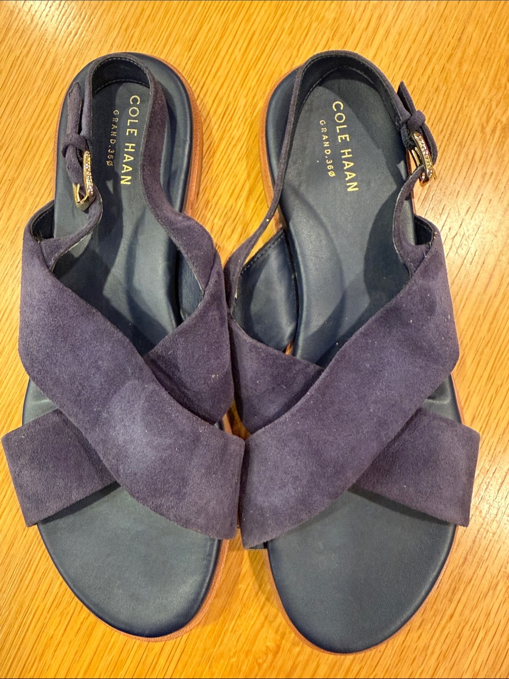Cole Haan Navy Suede Crisscross Slingback Sandals